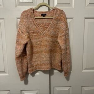 J Crew Medium Wool Alpaca Blend Puff Sleeve V Neck Sweater in Pink Space Dye